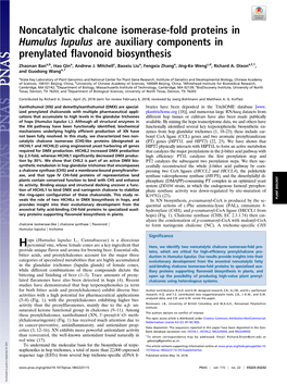 Noncatalytic Chalcone Isomerase-Fold Proteins in Humulus Lupulus