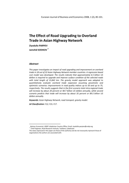 The Effect of Road Upgrading to Overland Trade in Asian Highway Network Ziyodullo PARPIEV ∗ Jamshid SODIKOV **