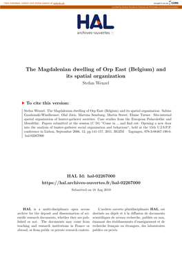 The Magdalenian Dwelling of Orp East (Belgium) and Its Spatial Organization Stefan Wenzel
