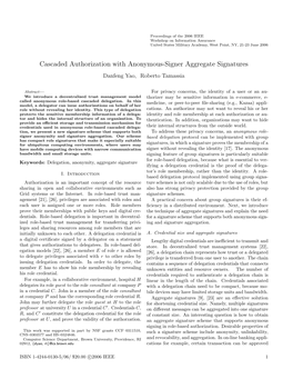 Cascaded Authorization with Anonymous-Signer Aggregate Signatures Danfeng Yao, Roberto Tamassia