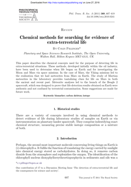 Chemical Methods for Searching for Evidence of Extra-Terrestrial Life