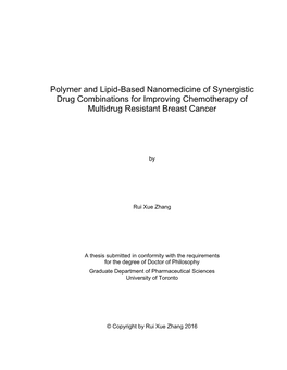 Polymer and Lipid-Based Nanomedicine of Synergistic Drug Combinations for Improving Chemotherapy of Multidrug Resistant Breast Cancer