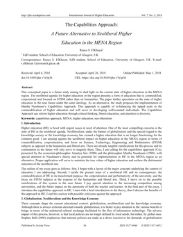 The Capabilities Approach: a Future Alternative to Neoliberal Higher Education in the MENA Region