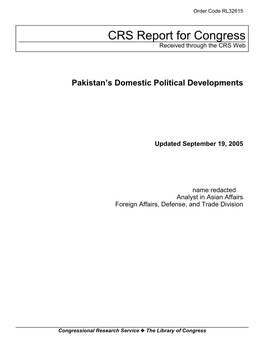 Pakistan's Domestic Political Developments