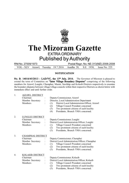 The Mizoram Gazette EXTRA ORDINARY Published by Authority RNI No