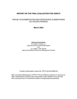 Report on the Final Evaluation for Adra's