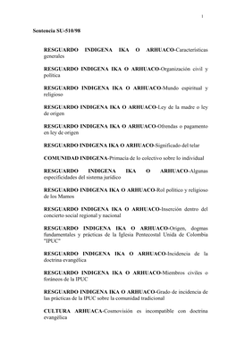 Sentencia SU-510/98 RESGUARDO INDIGENA IKA O ARHUACO