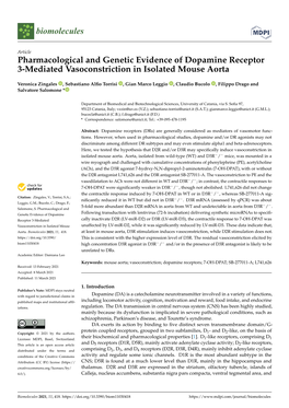 Pharmacological and Genetic Evidence of Dopamine Receptor 3-Mediated Vasoconstriction in Isolated Mouse Aorta