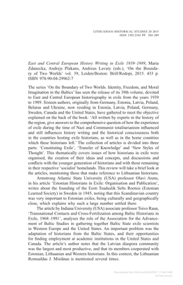 East and Central European History Writing in Exile 1939–1989 , Maria