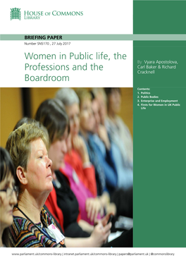 Women in Public Life, the Professions and the Boardroom