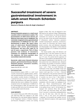 Successful Treatment of Severe Gastrointestinal Involvement in Adult-Onset Henoch-Schonlein Purpura