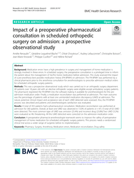 Impact of a Preoperative Pharmaceutical Consultation in Scheduled Orthopedic Surgery on Admission