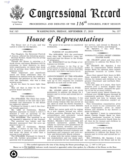 Congressional Record United States Th of America PROCEEDINGS and DEBATES of the 116 CONGRESS, FIRST SESSION