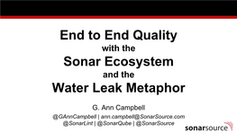 End to End Quality Sonar Ecosystem Water Leak Metaphor