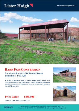 Barn for Conversion Back Lane Rainton, Nr Thirsk, North Yorkshire Yo7 3Qb