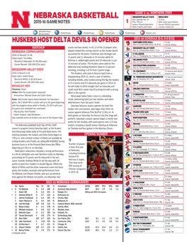 NEBRASKA BASKETBALL MISSISSIPPI VALLEY STATE MEDIA INFO Date: Saturday