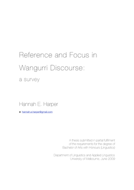 290509 Hharper Wangurri Discourse DRAFT