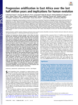 Progressive Aridification in East Africa Over the Last Half Million Years and Implications for Human Evolution