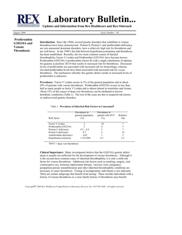 Laboratory Bulletin... Updates and Information from Rex Healthcare and Rex Outreach