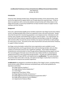 Zero8hundred Testimony to House Armed Services Military Personnel Subcommittee Sean Mahoney October 28, 2015