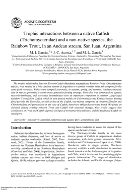 Trophic Interactions Between a Native Catfish (Trichomycteridae) and A