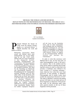 Michael the Syrian and His Sources: Reflections on the Methodology of Michael the Great As a Historiographer and Its Implications for Modern Historians*