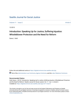 Speaking up for Justice, Suffering Injustice: Whistleblower Protection and the Need for Reform