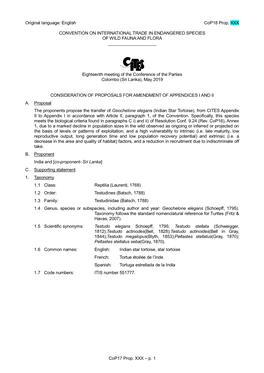 Proposal for Amendment of Appendix I Or II for CITES Cop16