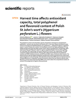 Harvest Time Affects Antioxidant Capacity, Total Polyphenol And