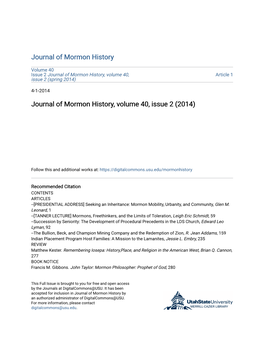Journal of Mormon History, Volume 40, Issue 2 (2014)