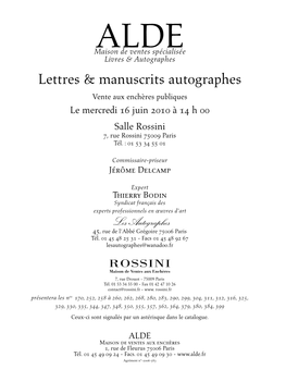 Lettres & Manuscrits Autographes