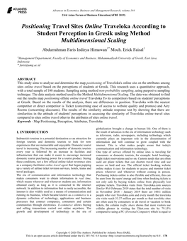 Positioning Travel Sites Online Traveloka According to Student Perception in Gresik Using Method Multidimensional Scaling Abdurrahman Faris Indirya Himawan1* Moch