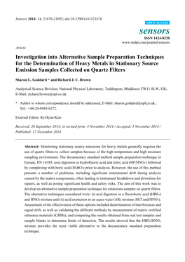 Investigation Into Alternative Sample Preparation Techniques for the Determination of Heavy Metals in Stationary Source Emission Samples Collected on Quartz Filters