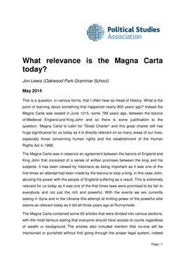 Lewis Essay – What Relevance Is the Magna Carta Today