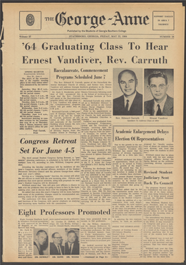 '64 Graduating Class to Hear Ernest Vandiver, Rev. Carruth