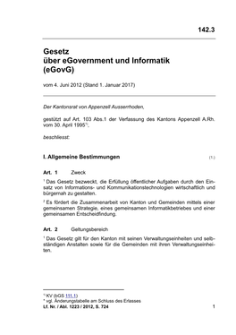 Gesetz Über Egovernment Und Informatik (Egovg) Vom 4