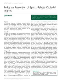 Policy on Prevention of Sports-Related Orofacial Injuries