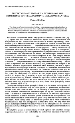 Speciation and Timeâšrelationships of the Nemertines to The