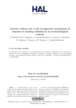 Current Evidence for a Role of Epigenetic Mechanisms in Response to Ionizing Radiation in an Ecotoxicological Context N