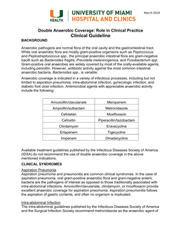 Double Anaerobic Coverage: Role in Clinical Practice Clinical Guideline BACKGROUND