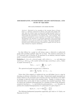 Discriminants, Symmetrized Graph Monomials, and Sums of Squares