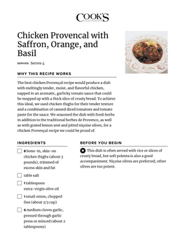 Chicken Provencal with Sa Ron, Orange, and Basil