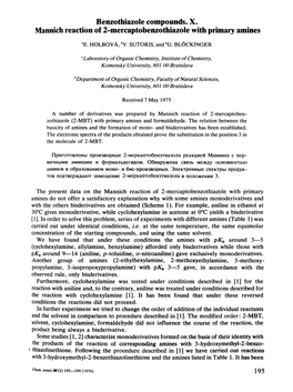 Benzothiazole Compounds. X. Mannich Reaction of 2-Mercaptobenzothiazole with Primary Amines