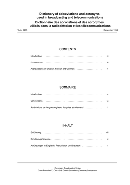 EBU Tech 3275-1994 Dictionary of Abbreviations and Acronyms In