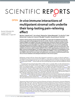 In Vivo Immune Interactions of Multipotent Stromal Cells Underlie