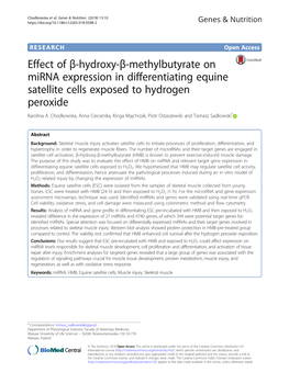 Effect of Β-Hydroxy-Β-Methylbutyrate on Mirna Expression in Differentiating Equine Satellite Cells Exposed to Hydrogen Peroxide Karolina A