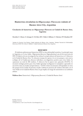 Hantavirus Circulation in Oligoryzomys Flavescens Rodents of Buenos Aires City, Argentina