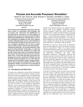 Precise and Accurate Processor Simulation Harold W