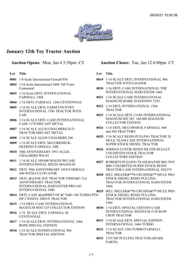 January 12Th Toy Tractor Auction