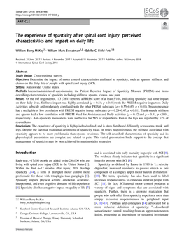 The Experience of Spasticity After Spinal Cord Injury: Perceived Characteristics and Impact on Daily Life